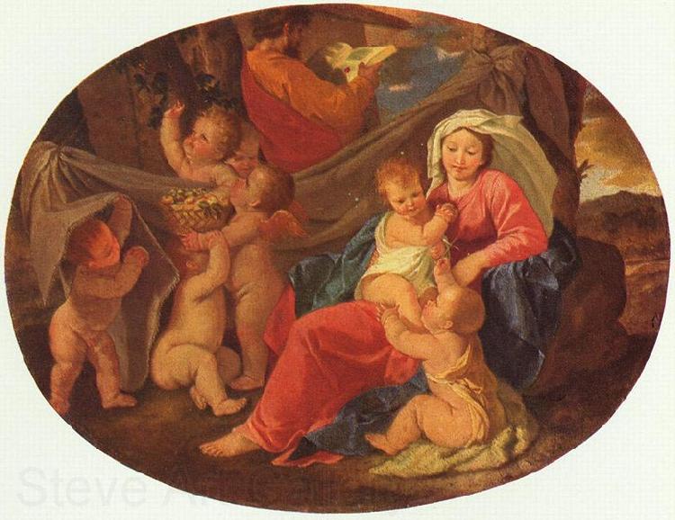 Nicolas Poussin Heilige Familie mit Engeln, Oval Spain oil painting art